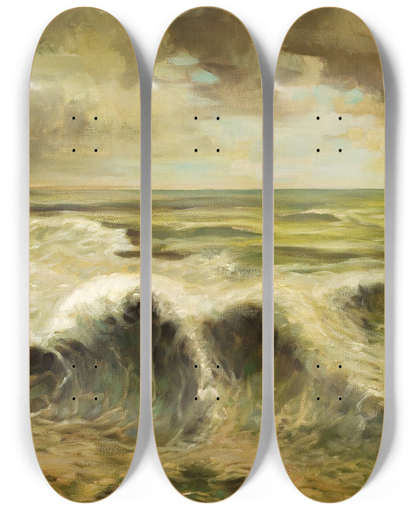 Triptych art skateboard deck of Constantin Westchiloff Seascape_2 by Constantin Westchiloff (1877-1945)