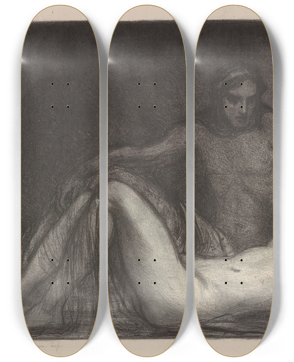 Triptych art skateboard deck of Albert Sterner Nocturne by Albert Sterner (1863-1946)