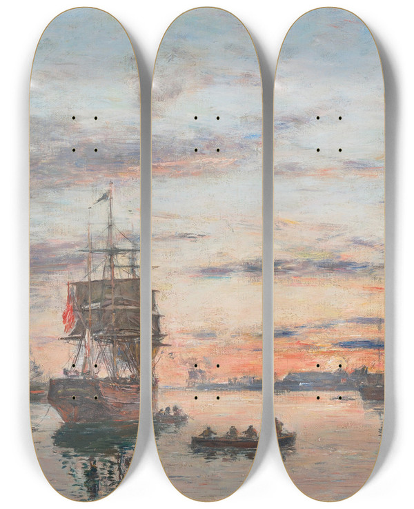 Triptych art skateboard deck of Eugne Boudin Le Havre Lavantport_2 by Eugene Boudin (1824-1898)