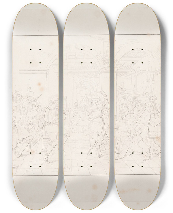 Triptych art skateboard deck of Edvard Sonne Dans I Et Osteri by Edvard Sonne