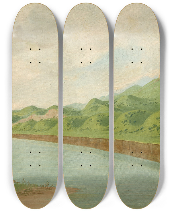 Triptych art skateboard deck of George Catlin The Tower 1100 Miles Above St Louis by George Catlin (1796-1872)