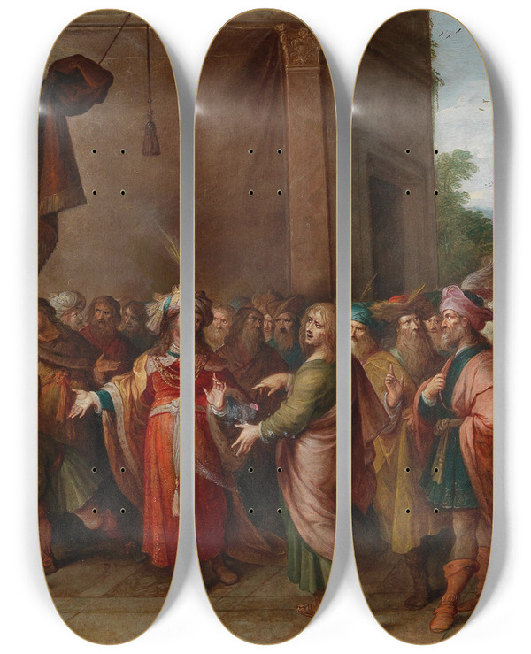 Triptych art skateboard deck of Frans Francken The Younger Croesus Showing Solon His Riches by Frans Francken the Younger (1581-1642)