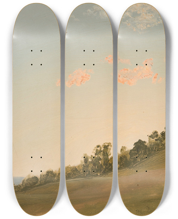 Triptych art skateboard deck of Frederic Edwin Church Hillside Hudson New York by Frederic Edwin Church (1826-1900)