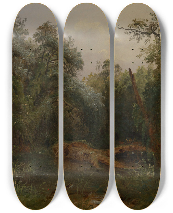 Triptych art skateboard deck of Carl Morgenstern Im Park Von Ariccia by Carl Morgenstern (1811-1893)