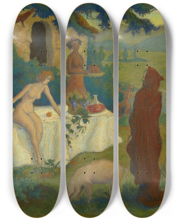 Triptych art skateboard deck of Paul Ranson La Tentation De Saintantoine by Paul Ranson (1864-1909)