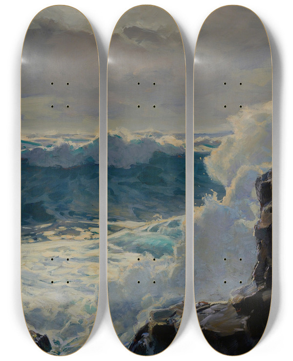 Triptych art skateboard deck of Frederick Judd Waugh Breaking Waves by Frederick Judd Waugh (1861-1940)