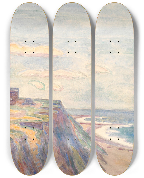 Triptych art skateboard deck of Niels Bjerre Skrnter Ved Bovbjerg by Niels Bjerre (1864-1942)