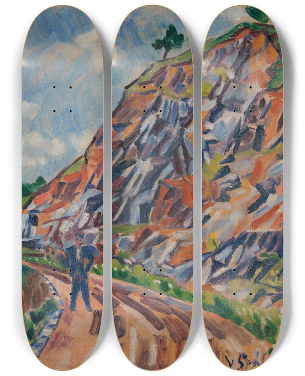 Triptych art skateboard deck of Vclav Pla Landscape Near Pyel by Vclav pla (1885-1946)