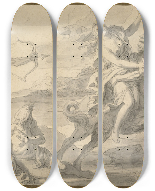 Triptych art skateboard deck of Franoisalexandre Verdier The Rape Of Deianira by Franois-Alexandre Verdier (1651-1730)
