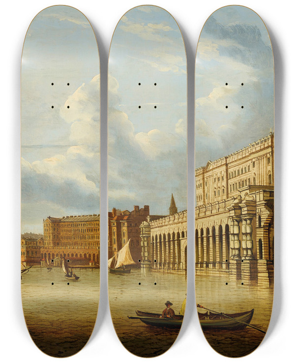 Triptych art skateboard deck of Follower Of Sir John Dean Paul Somerset House by Follower Of Sir John Dean Paul (1775-1852)