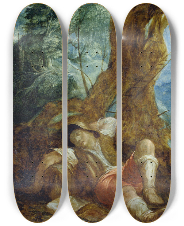 Triptych art skateboard deck of Adam Elsheimer Jacobs Dream_2 by Adam Elsheimer (1578-1610)