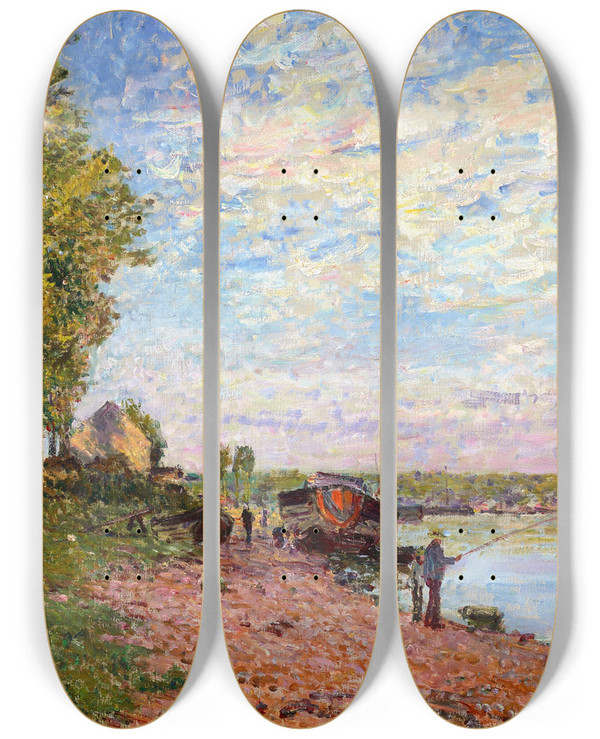 Triptych art skateboard deck of Alfred Sisley Le Loing Saintmamms_1 by Alfred Sisley (1840-1899)