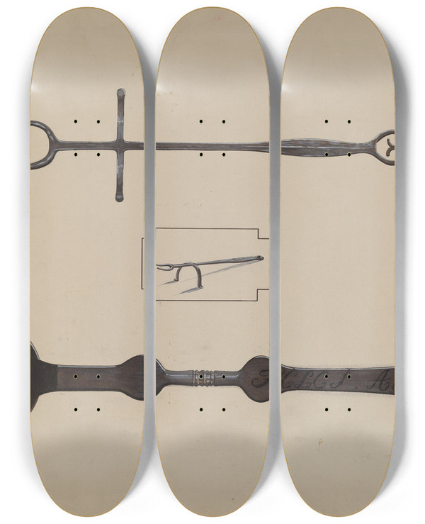 Triptych art skateboard deck of Rex F Bush Fork And Ladle by Rex F Bush (20-)