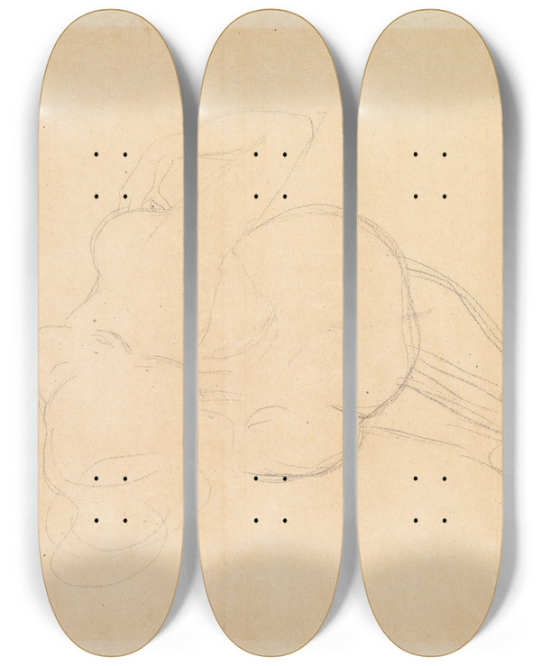 Triptych art skateboard deck of Gustav Klimt Sich Nach Rckwrts Neigender Akt by Gustav Klimt (1862-1918)