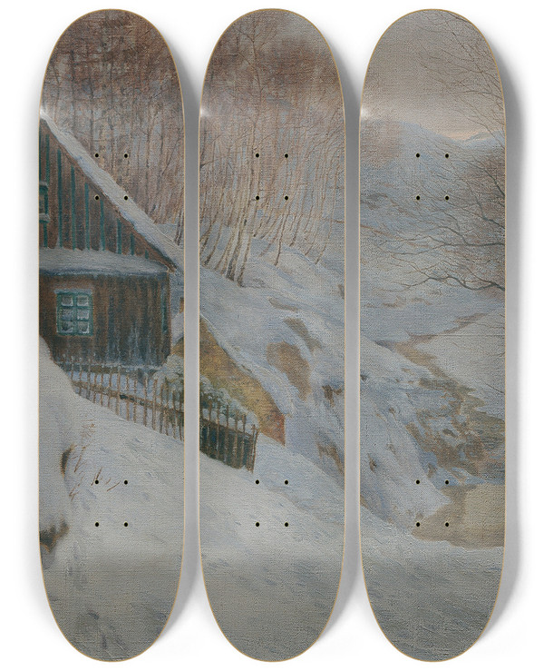 Triptych art skateboard deck of Fritz Pontini Das Seebachtal Bei Franzensbad by Fritz Pontini (1874-1912)