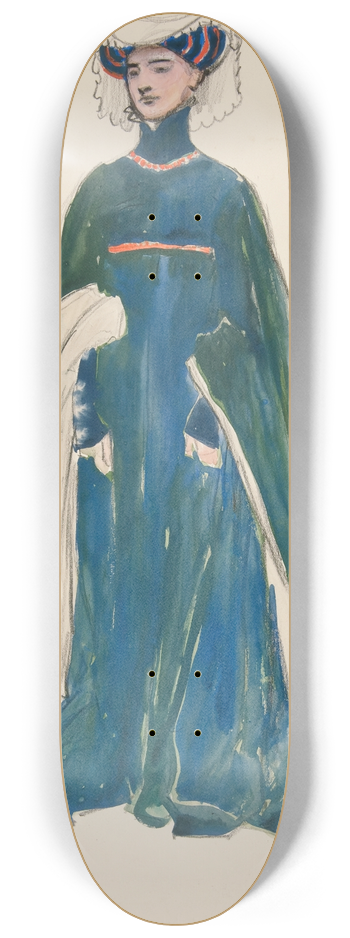 Edwin Austin Abbey - A Lady, costume sketch for Henry Irvings Planned Production of King Richard II 8.25 inch art skate deck