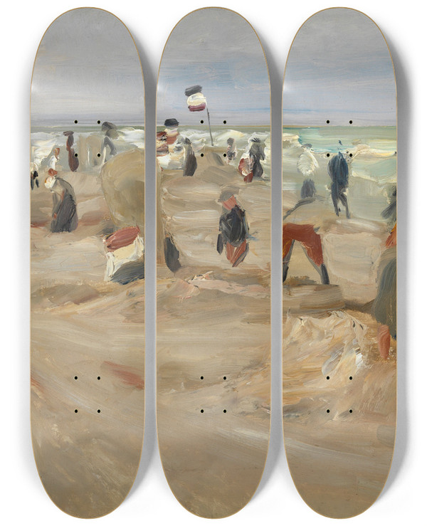 Triptych art skateboard deck of Max Liebermann Am Strand Von Noordwijk by Max Liebermann (1847-1935)