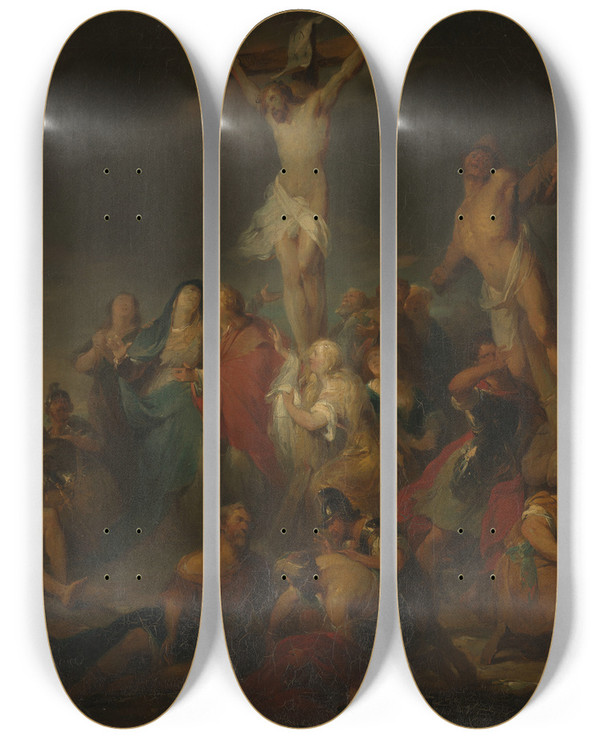 Triptych art skateboard deck of Nicaise De Keyser Calvary by Nicaise De Keyser (1813-1887)