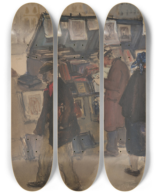 Triptych art skateboard deck of Andrus Johani Pariisi Bukinistid by Andrus Johani (1906-1941)