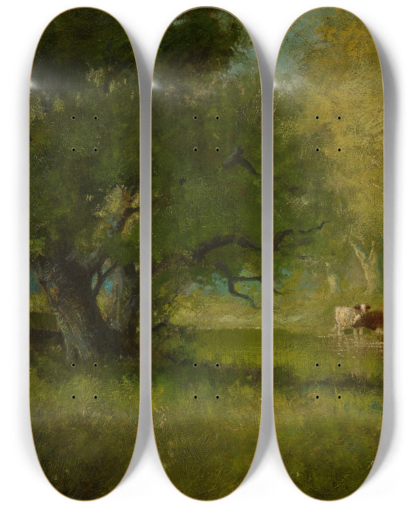 Triptych art skateboard deck of William Keith Landscape Midsummer by William Keith (1838-1911)