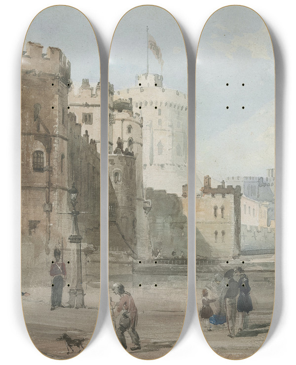Triptych art skateboard deck of William Parrott Windsor Castle by William Parrott (1843-1915)
