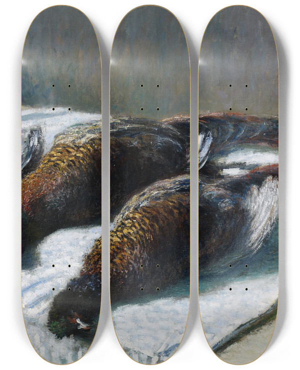 Triptych art skateboard deck of Claude Monet Still Life With Pheasants And Plovers by Claude Monet (1840-1926)