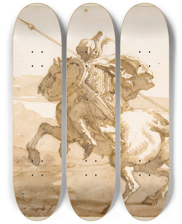 Triptych art skateboard deck of Giovanni Domenico Tiepolo An Oriental Horseman by Giovanni Domenico Tiepolo (1727-1804)