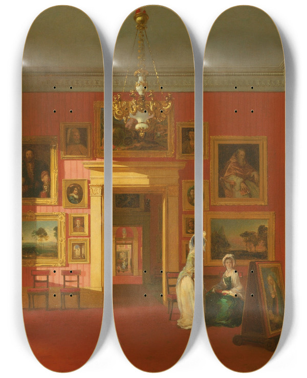 Triptych art skateboard deck of Robert Huskisson Lord Northwicks Picture Gallery At Thirlestaine House by Robert Huskisson (1820-1861)