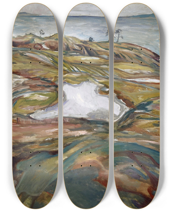 Triptych art skateboard deck of Edvard Munch Coastal Landscape by Edvard Munch (1863-1944)
