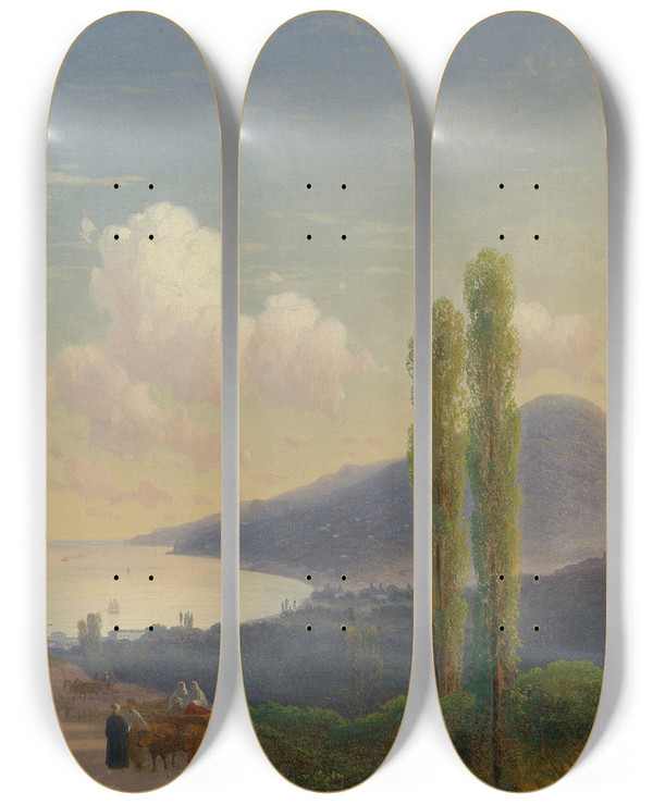 Triptych art skateboard deck of Ivan Konstantinovich Aivazovsky The Road To Gurzuf Crimea by Ivan Konstantinovich Aivazovsky (1817-1900)