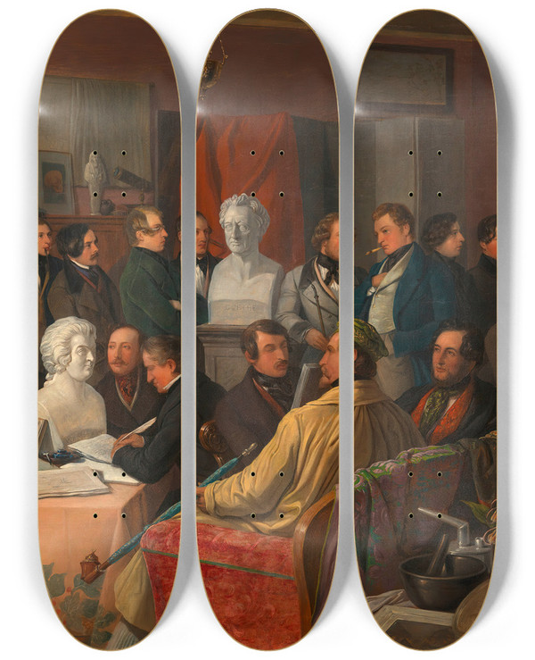 Triptych art skateboard deck of Anton Von Perger Das Treffen Der Knstler Und Gelehrtengesellschaft Concordia Im Atelier Des Malers Anton Ritter Von Perger by Anton Von Perger (1809-1876)