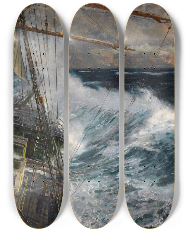 Triptych art skateboard deck of Michael Zeno Diemer Auf Hoher See by Michael Zeno Diemer (1867-1939)