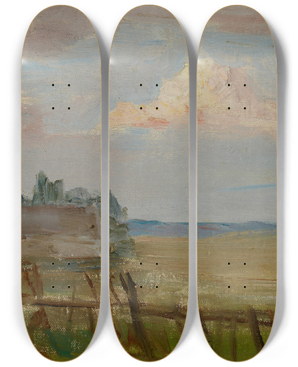 Triptych art skateboard deck of Jan Cigliski Northern Studies The White Night Clouds by Jan Ciaglinski (1858-1913)