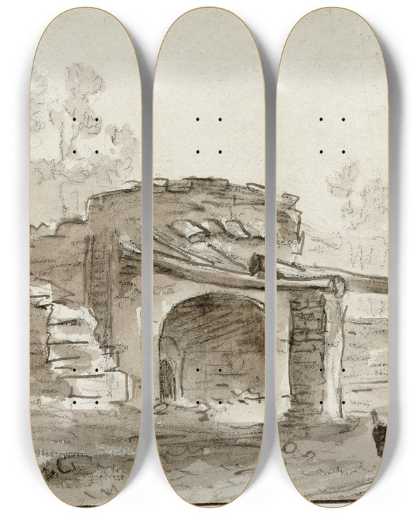 Triptych art skateboard deck of Otto Howen Gezicht In De Omgeving Van Gerona_2 by Otto Howen (1774-1848)