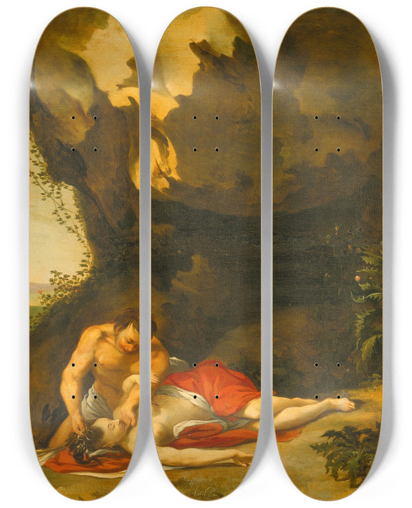 Triptych art skateboard deck of Jan Linsen The Death Of Procris by Jan Linsen