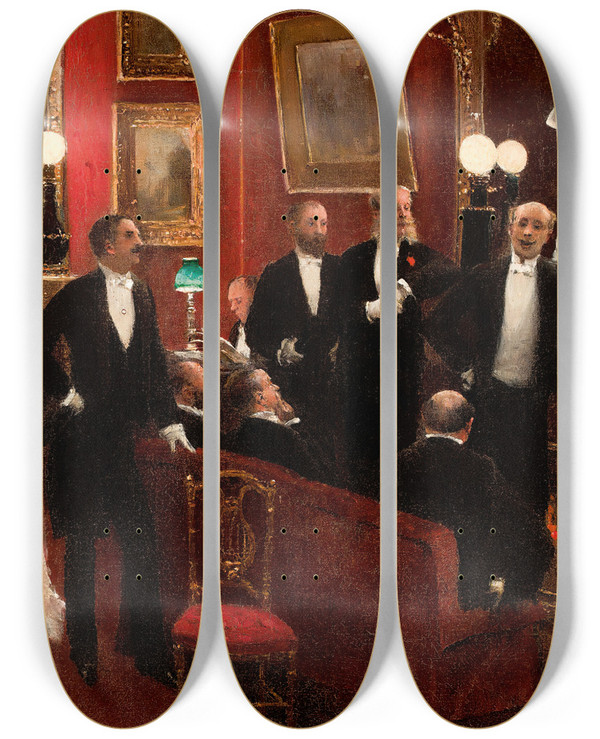 Triptych art skateboard deck of Jean Braud Scne Du Bal by Jean Beraud (1849-1935)