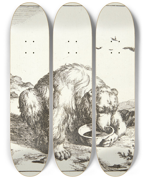 Triptych art skateboard deck of Marcus De Bye Drikkende Bjrn by Marcus de Bye (1638-1688)