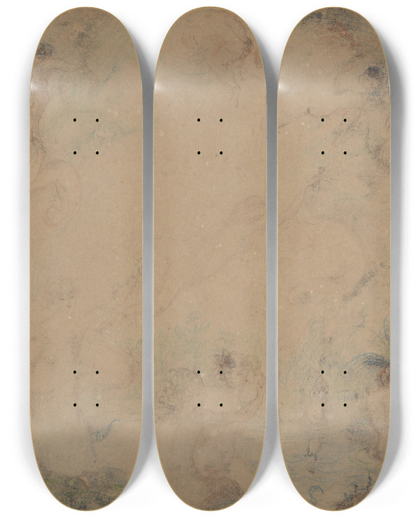 Triptych art skateboard deck of James Ensor Wenken Der Nimfen by James Ensor (1860-1949)