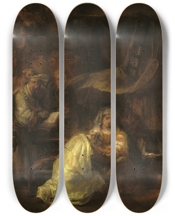 Triptych art skateboard deck of Rembrandt Van Rijn The Circumcision_1 by Rembrandt Van Rijn (1606-1669)
