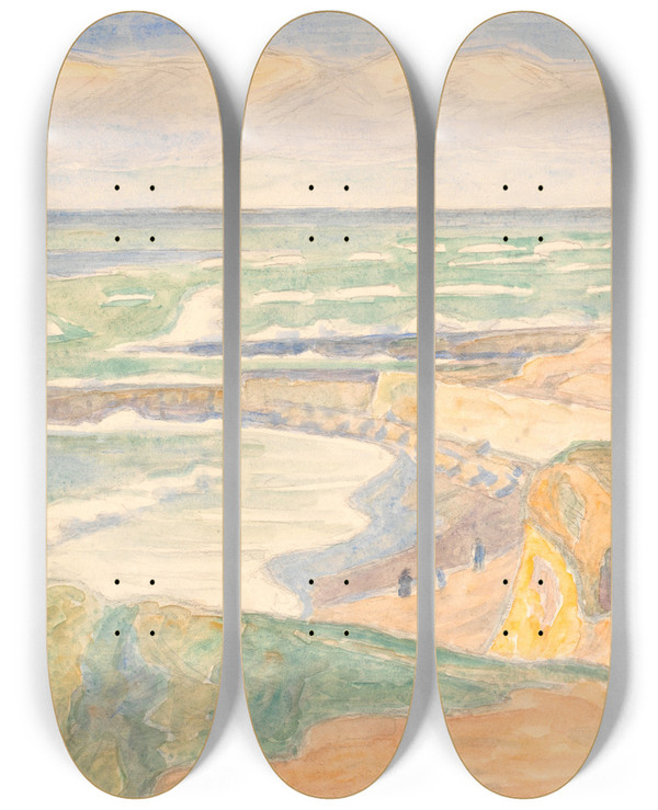 Triptych art skateboard deck of Niels Bjerre Hfder Ved Bovbjerg by Niels Bjerre (1864-1942)