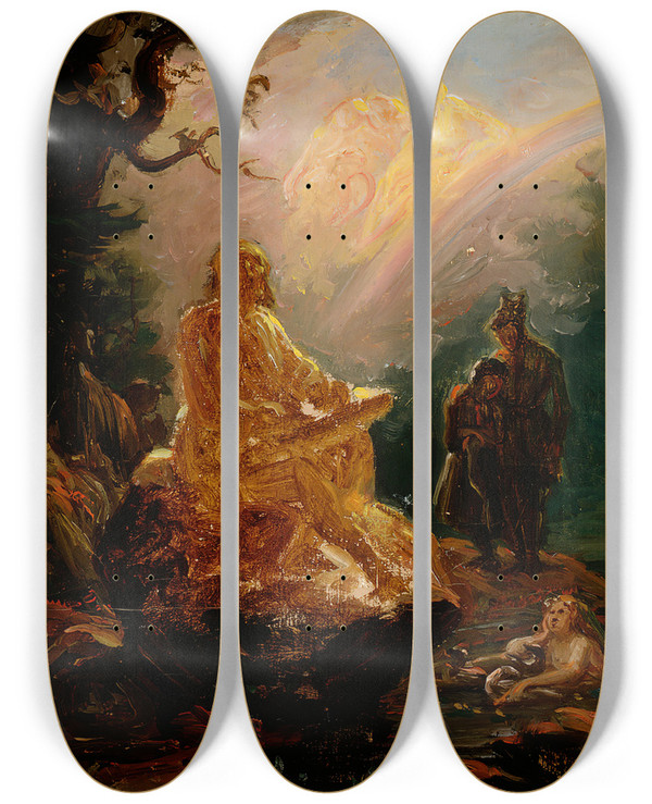 Triptych art skateboard deck of Robert Wilhelm Ekman Vinminens Call Sketch by Robert Wilhelm Ekman (1808-1873)