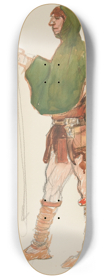 Edwin Austin Abbey - Gardener, costume sketch for Henry Irvings Planned Production of King Richard II 8.25 inch art skate deck