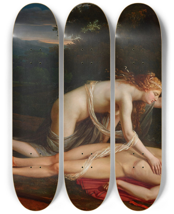 Triptych art skateboard deck of Circle Of Baron Pierre Narcisse Gurin Venus Mourning The Death Of Adonis by Circle Of Baron Pierre Narcisse Guerin (1774-1833)