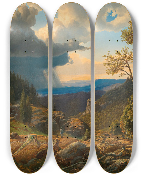 Triptych art skateboard deck of Anton Liehm Stormy Weather Upcoming Landscape By Ossegg by Anton Liehm