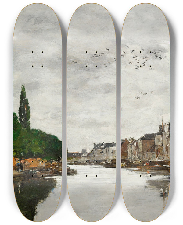 Triptych art skateboard deck of Eugne Boudin Canal Aux Environs De Bruxelles by Eugene Boudin (1824-1898)