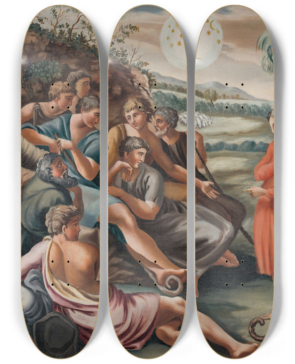 Triptych art skateboard deck of Alexander Belopotock Biblical Scene I by Alexander Belopotocky (1819-1878)