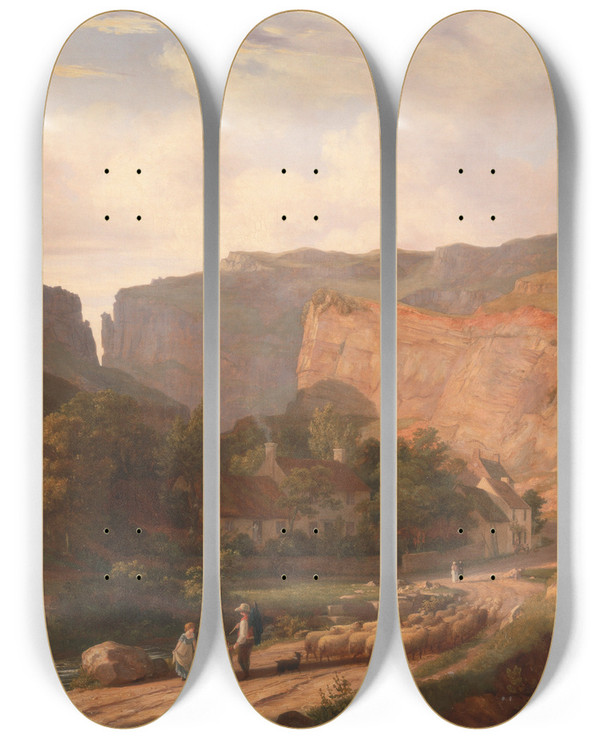 Triptych art skateboard deck of George Vincent A View Of Cheddar Gorge by George Vincent (1796-1832)