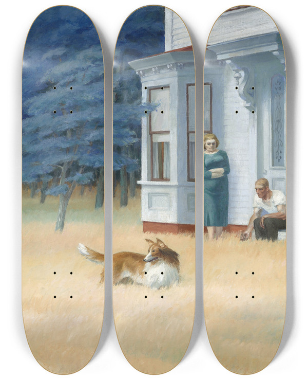 Triptych art skateboard deck of Edward Hopper Cape Cod Evening by Edward Hopper (1882-1967)
