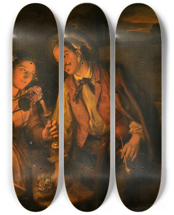 Triptych art skateboard deck of Angelo Inganni Lovers by Angelo Inganni (1807-1880)