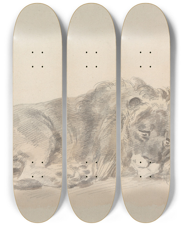 Triptych art skateboard deck of Sawrey Gilpin Lion Lying Down_1 by Sawrey Gilpin (1733-1807)